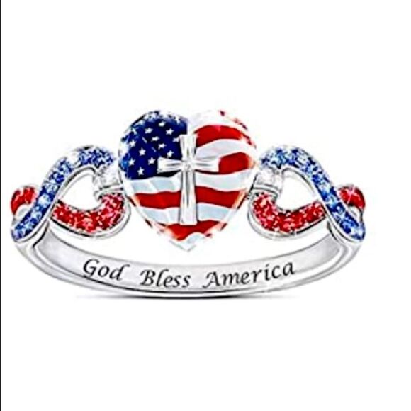 Flag Independence Day Cross Ring Fashion Ring Elegant - Picture 1 of 7